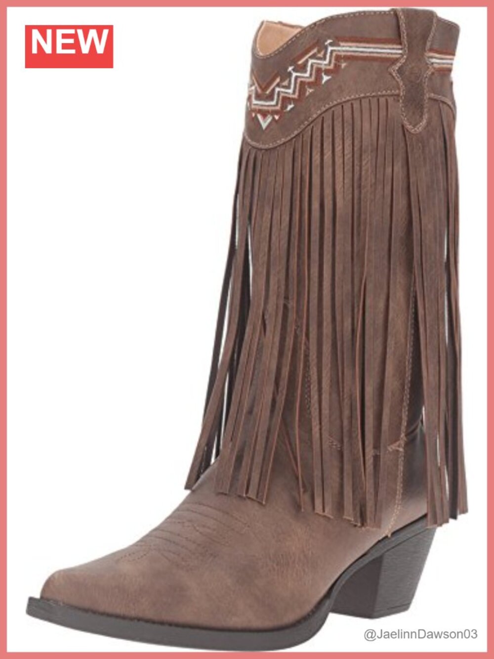 Faux Leather Pull-On Mid-Calf Western Boots with Fringe and Embroidered Details